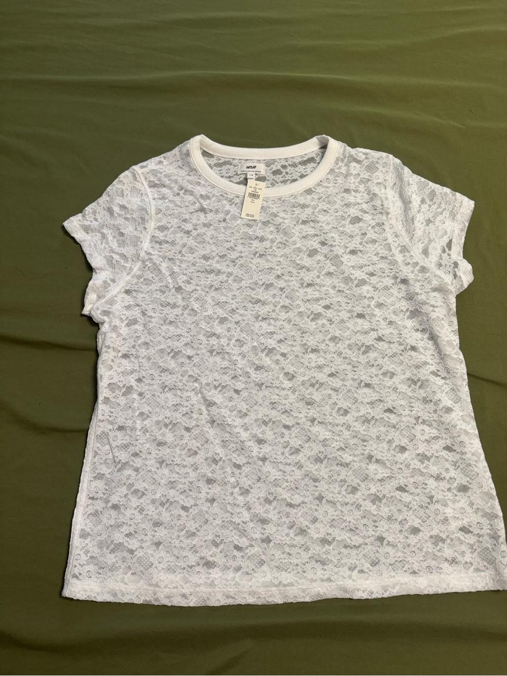 aerie White Lace Crewneck Tee